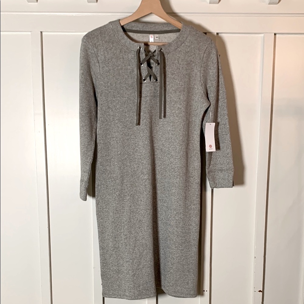 Peach Brand Gray Heather Lace-Up Sweatshirt style dress